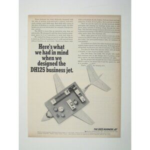 Vintage 1960s DH125 Business Jet Advertisement Print Travel Airplane